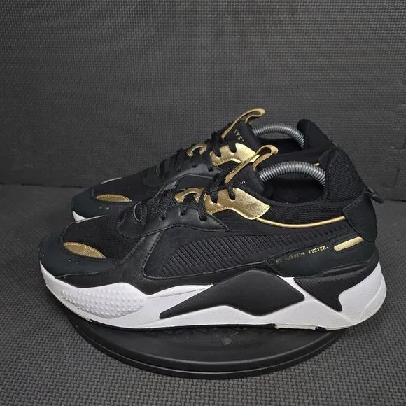 Puma RS-X Trophies Shoes Mens Sz 10 Black Gold White Athletic Trainers Sneakers