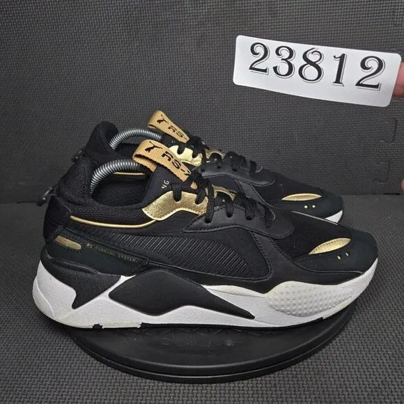 Puma RS-X Trophies Shoes Mens Sz 10 Black Gold White Athletic Trainers Sneakers