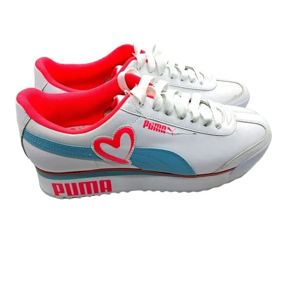 Puma Sneakers Shoes Roma Amor Heart Platform White SZ 10 US Womens 371861-01 New