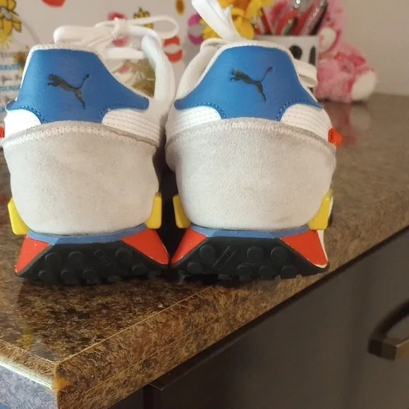 Puma White and Blue Athletic Shoes with Retro Design