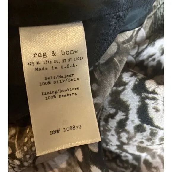 Rag and Bone 100% Silk Dalmeny Feather Print Dress Size 6
