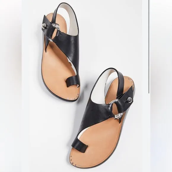 Rag and Bone Arc Flat sandals leather silver ring snake print summer vacation 39
