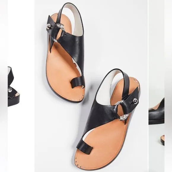 Rag and Bone Arc Flat sandals leather silver ring snake print summer vacation 39