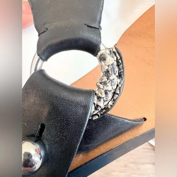 Rag and Bone Arc Flat sandals leather silver ring snake print summer vacation 39