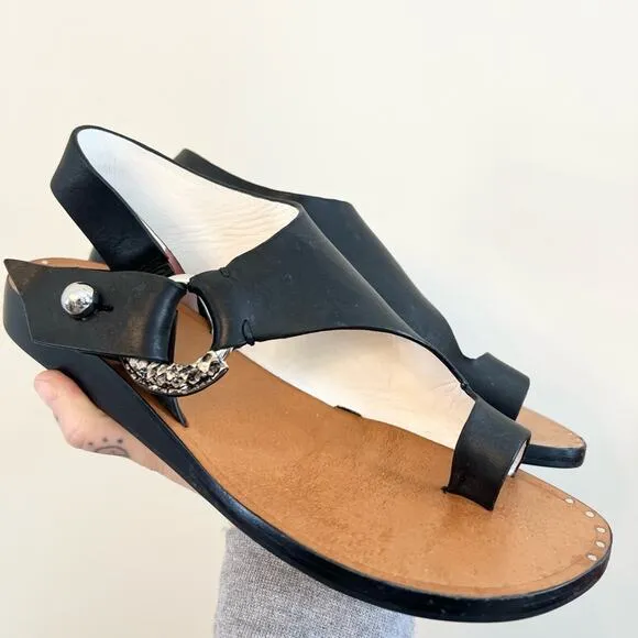 Rag and Bone Arc Flat sandals leather silver ring snake print summer vacation 39