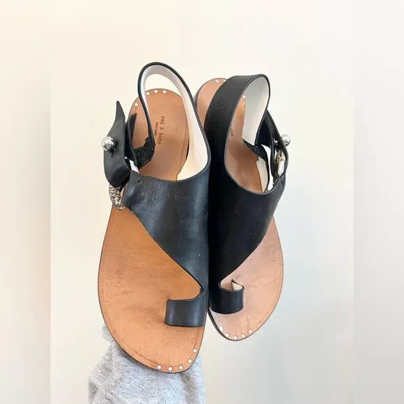 Rag and Bone Arc Flat sandals leather silver ring snake print summer vacation 39