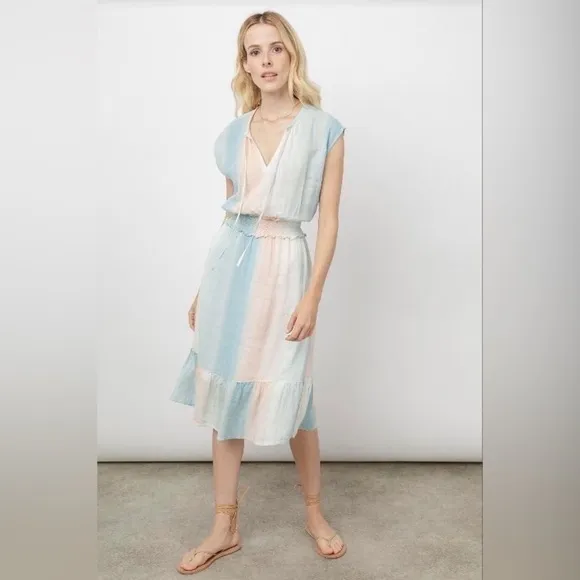 Rails Ashlyn midi dress in Sunset Gradient size small linen blend
