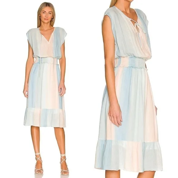 Rails Ashlyn midi dress in Sunset Gradient size small linen blend
