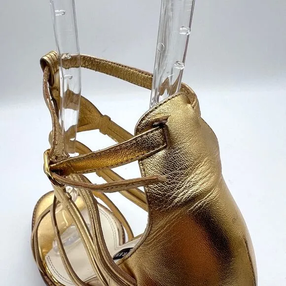 RALPH LAUREN Collection Heeled Sandal Women 7.5 Gold Gladiator Platform Shoes