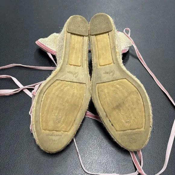 RARE Casteñer Chiti Pink Silk Ballet Espadrilles Shoes Size 40 Made in Spain