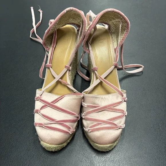 RARE Casteñer Chiti Pink Silk Ballet Espadrilles Shoes Size 40 Made in Spain