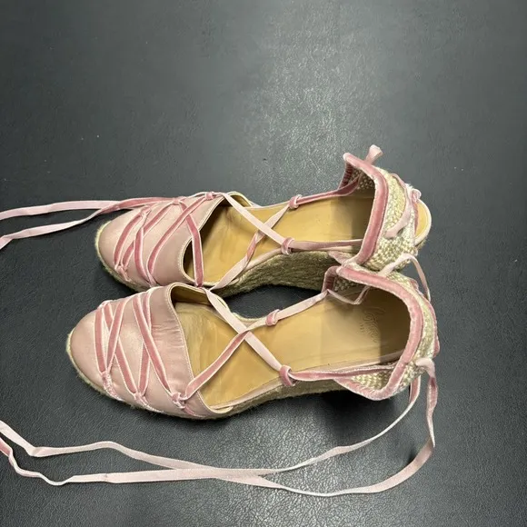 RARE Casteñer Chiti Pink Silk Ballet Espadrilles Shoes Size 40 Made in Spain