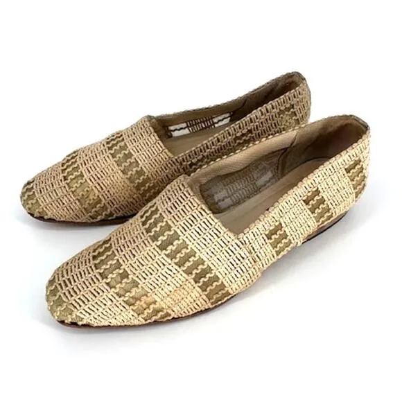 Rare Vintage 1970s Sesto Meucci Hand-Woven Raffia Sandal Flats – Size 7.5