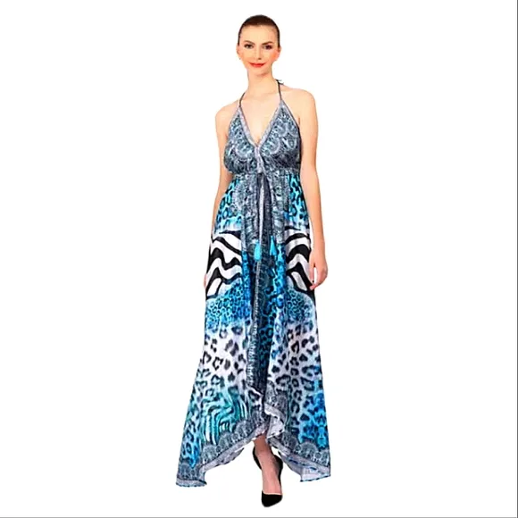 🌶RARE🌶 Women's Maxi High-Low Halter Handkerchief Summer Beach Party Sun Dress