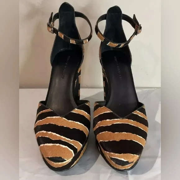 Rebecca Minkoff Tiger Platform Heels Cow Hair Black/Brown Shoes Sz 9.5 NWB