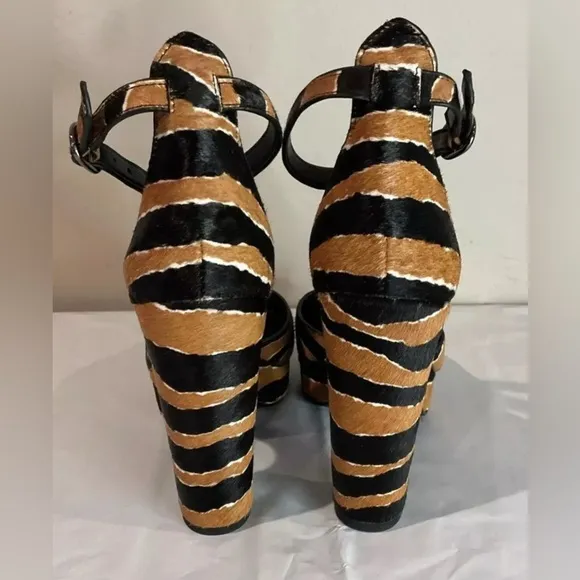 Rebecca Minkoff Tiger Platform Heels Cow Hair Black/Brown Shoes Sz 9.5 NWB