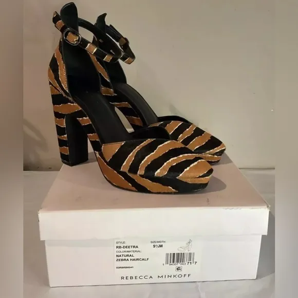 Rebecca Minkoff Tiger Platform Heels Cow Hair Black/Brown Shoes Sz 9.5 NWB