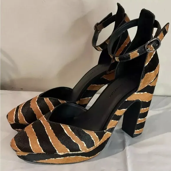 Rebecca Minkoff Tiger Platform Heels Cow Hair Black/Brown Shoes Sz 9.5 NWB