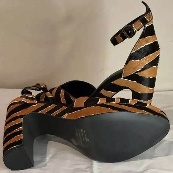 Rebecca Minkoff Tiger Platform Heels Cow Hair Black/Brown Shoes Sz 9.5 NWB