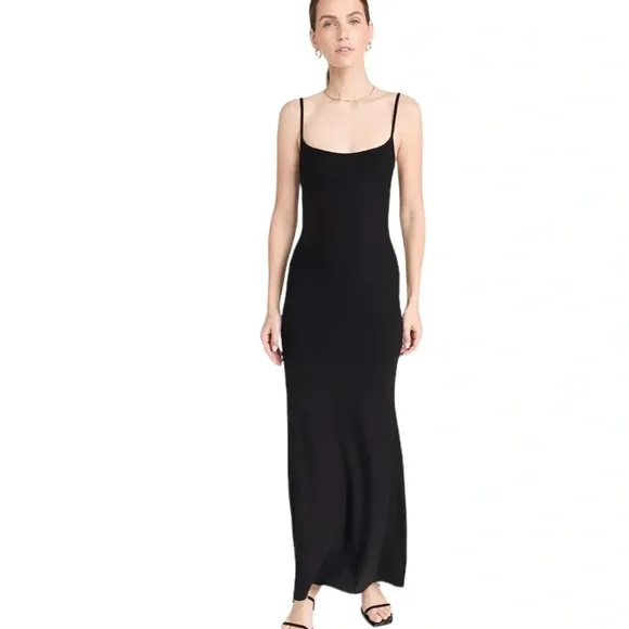Reformation Cosmo Ribbed Knit Maxi Dress Black Size XL NWT