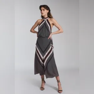 Reiss Eline - Navy Halter Neck Scarf Print Midi Dress, US 2