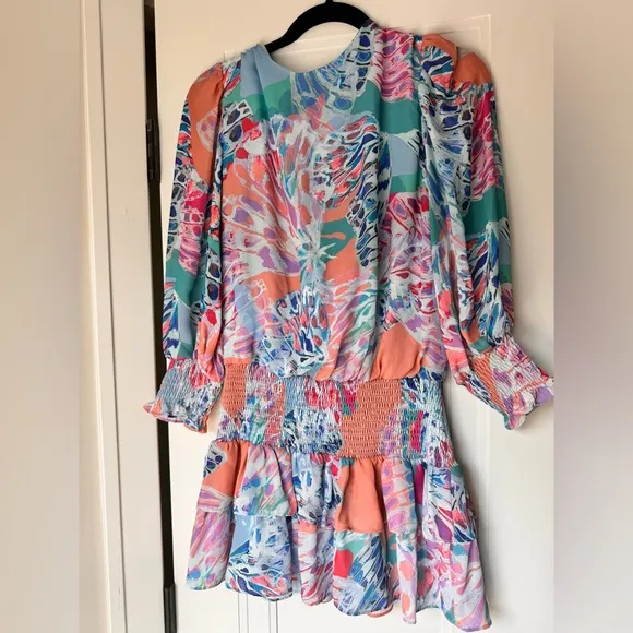 Revolve $228 Amanda Uprichard Arber Smocked Waist Puff Sleeve Mini Dress Small