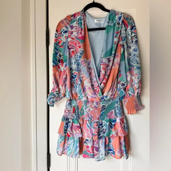 Revolve $228 Amanda Uprichard Arber Smocked Waist Puff Sleeve Mini Dress Small