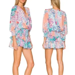 Revolve $228 Amanda Uprichard Arber Smocked Waist Puff Sleeve Mini Dress Small