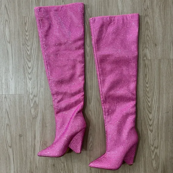Rhinestone slouch knee high Barbie boots nwot