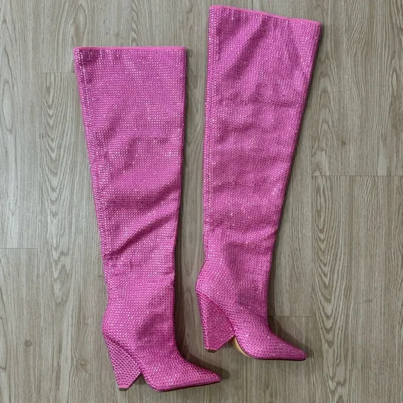 Rhinestone slouch knee high Barbie boots nwot