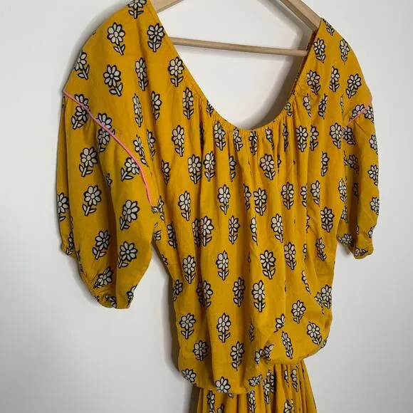Rhode Resort Yellow Flower Frida Dress Womens Large