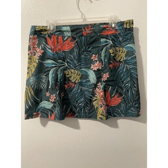 Rip Skirt Hawaii Wrap Skirt Size Medium Green Coral Pink Midi Tropical Floral