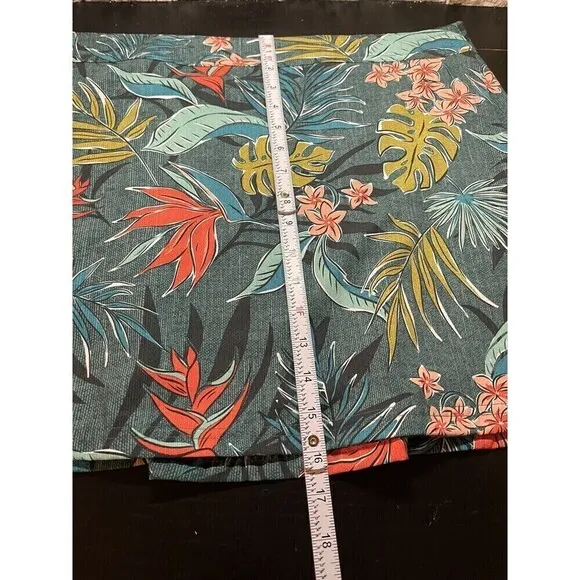 Rip Skirt Hawaii Wrap Skirt Size Medium Green Coral Pink Midi Tropical Floral
