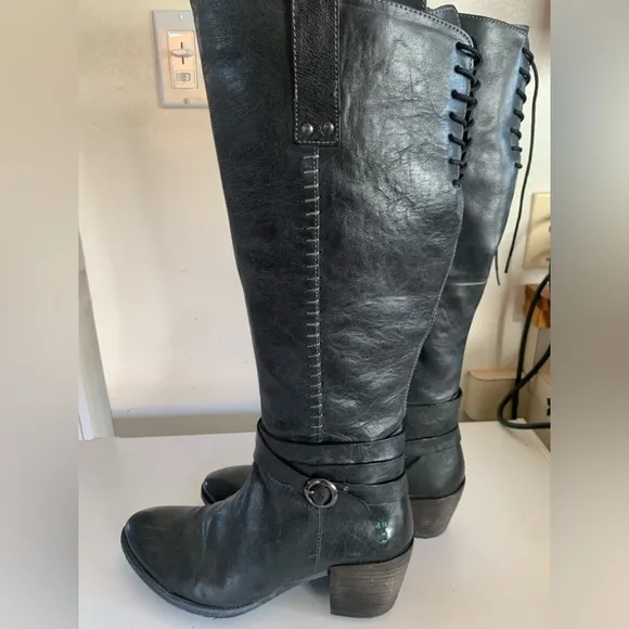 Roan by Bed Stu Garner Riding Boots Womens Black Leather Knee High Size 10