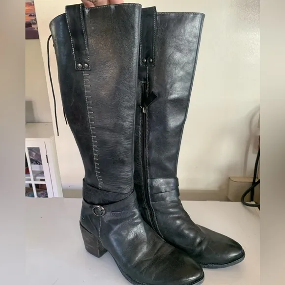 Roan by Bed Stu Garner Riding Boots Womens Black Leather Knee High Size 10