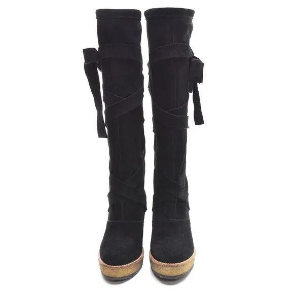 Robert Clergerie Avane Black Suede Wedge Knee Boot 39.5