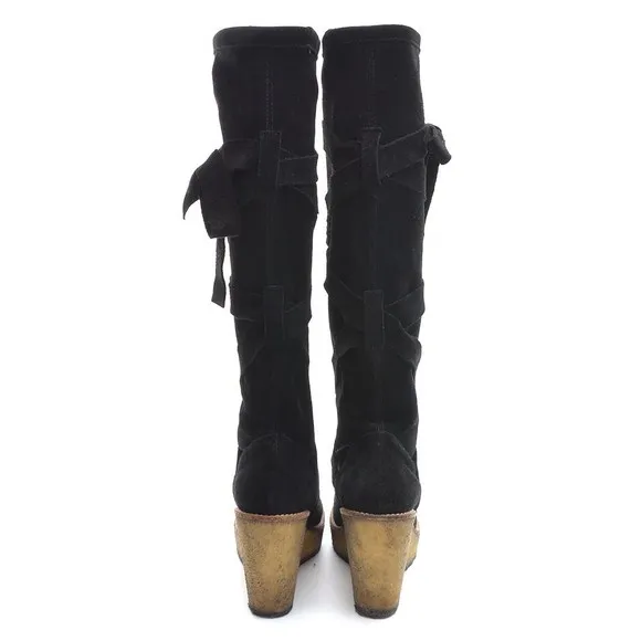 Robert Clergerie Avane Black Suede Wedge Knee Boot 39.5