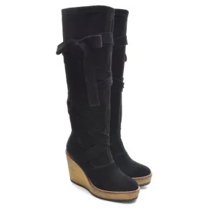 Robert Clergerie Avane Black Suede Wedge Knee Boot 39.5