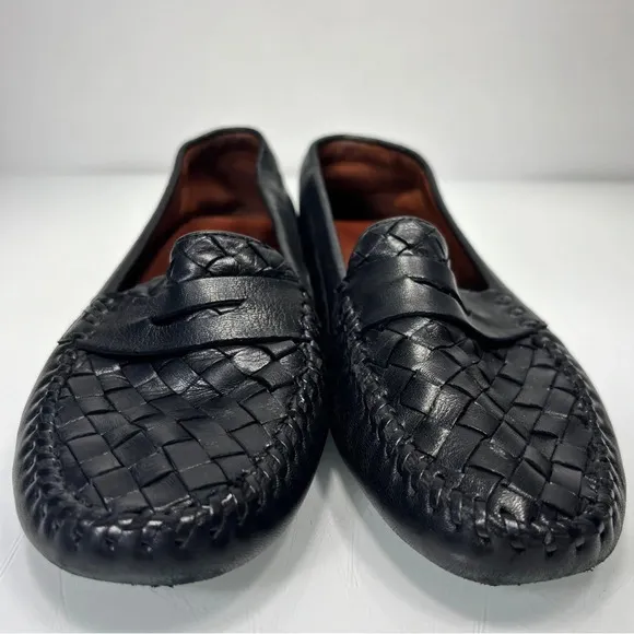 Robert Zur Black Woven Leather Petra Loafer Slip On  Driving Shoes Size 6.5