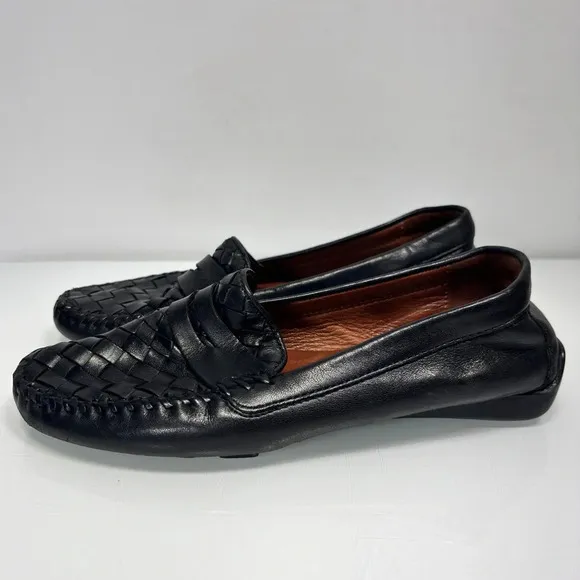 Robert Zur Black Woven Leather Petra Loafer Slip On  Driving Shoes Size 6.5