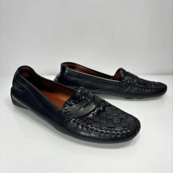 Robert Zur Black Woven Leather Petra Loafer Slip On  Driving Shoes Size 6.5