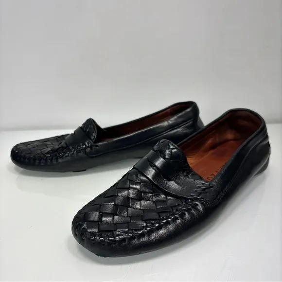 Robert Zur Black Woven Leather Petra Loafer Slip On  Driving Shoes Size 6.5