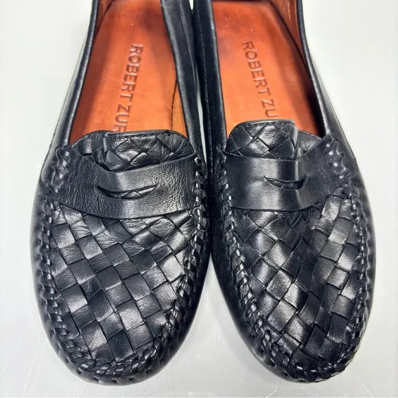 Robert Zur Black Woven Leather Petra Loafer Slip On  Driving Shoes Size 6.5