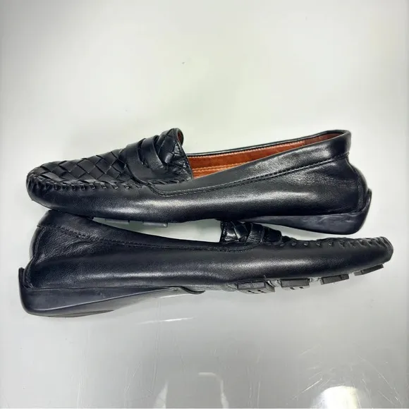 Robert Zur Black Woven Leather Petra Loafer Slip On  Driving Shoes Size 6.5
