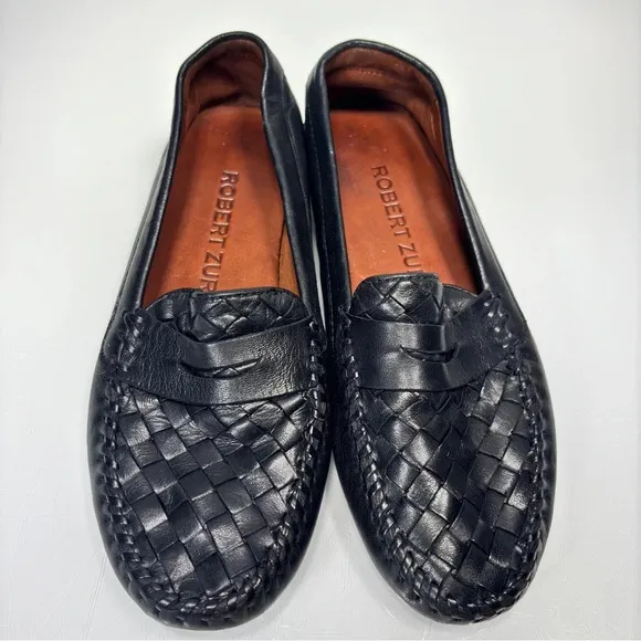 Robert Zur Black Woven Leather Petra Loafer Slip On  Driving Shoes Size 6.5