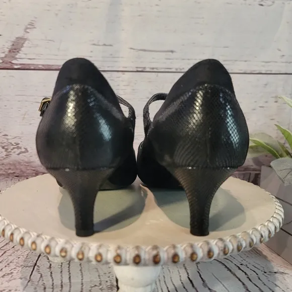 Rockport Total Motion Women's Black Suede T-Strap Kitten Heel Shoes Size 9.5M