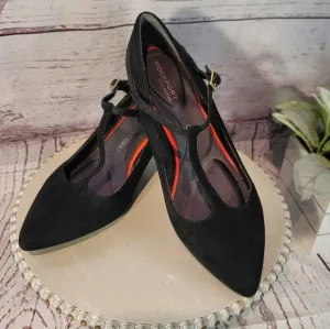 Rockport Total Motion Women's Black Suede T-Strap Kitten Heel Shoes Size 9.5M