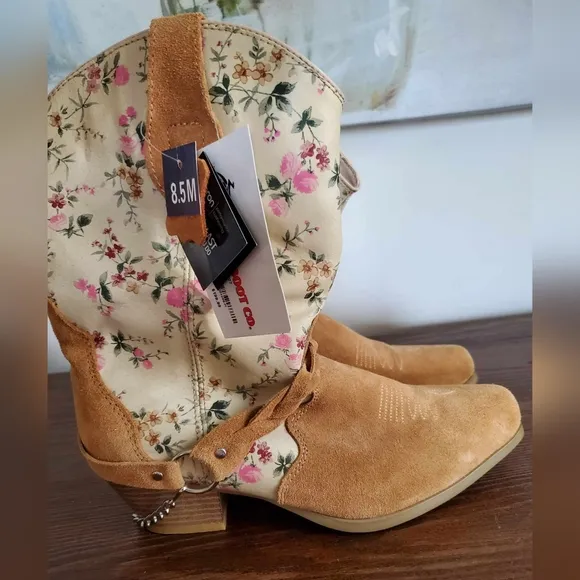 Rodeo Santa Fe Women's Western Boots Floral Suede Genuine Leather 8.5M NEW