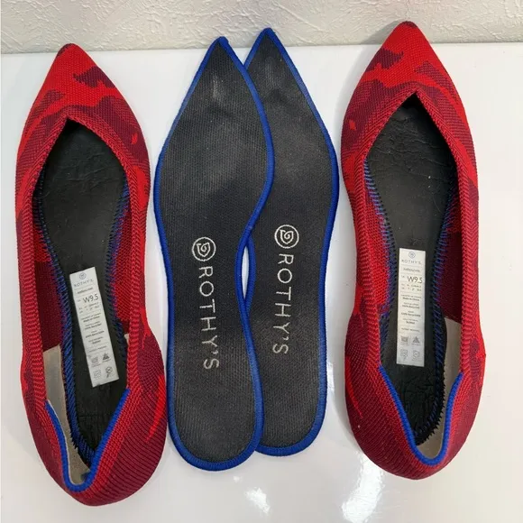 ROTHY’S Red Camo Knit Point Toe Slip On Ballet Flat Shoes Size 9.5