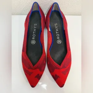 ROTHY’S Red Camo Knit Point Toe Slip On Ballet Flat Shoes Size 9.5